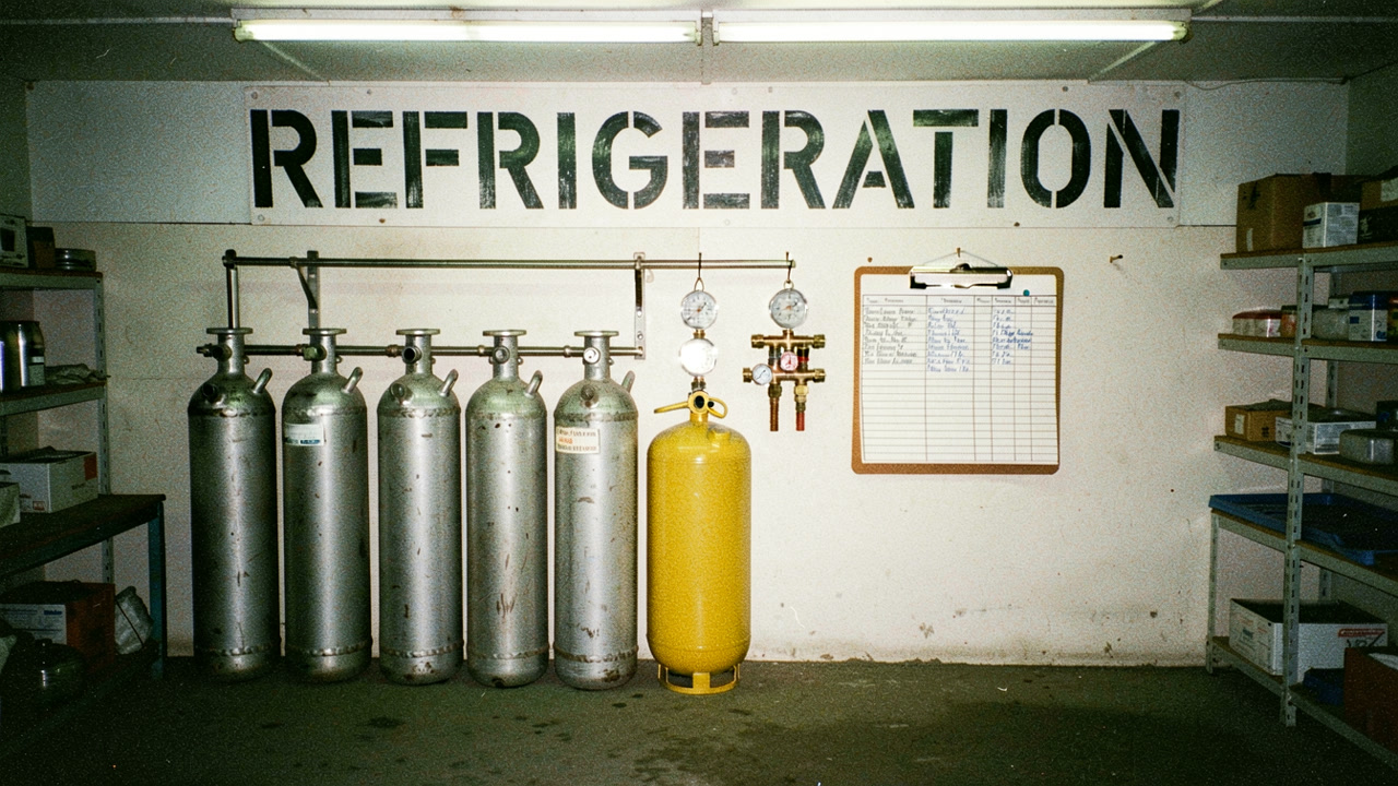 A 1991 photograph of an HVAC business, its sign across the front and nobody in the picture — the poster for the Mr. Wilson film.